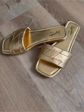 Seychelles Metallic Gold Braided Slide Mules